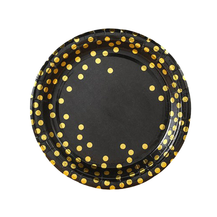 Black Gold Polka Dots 9inches Lunch Paper Plate 25pcs